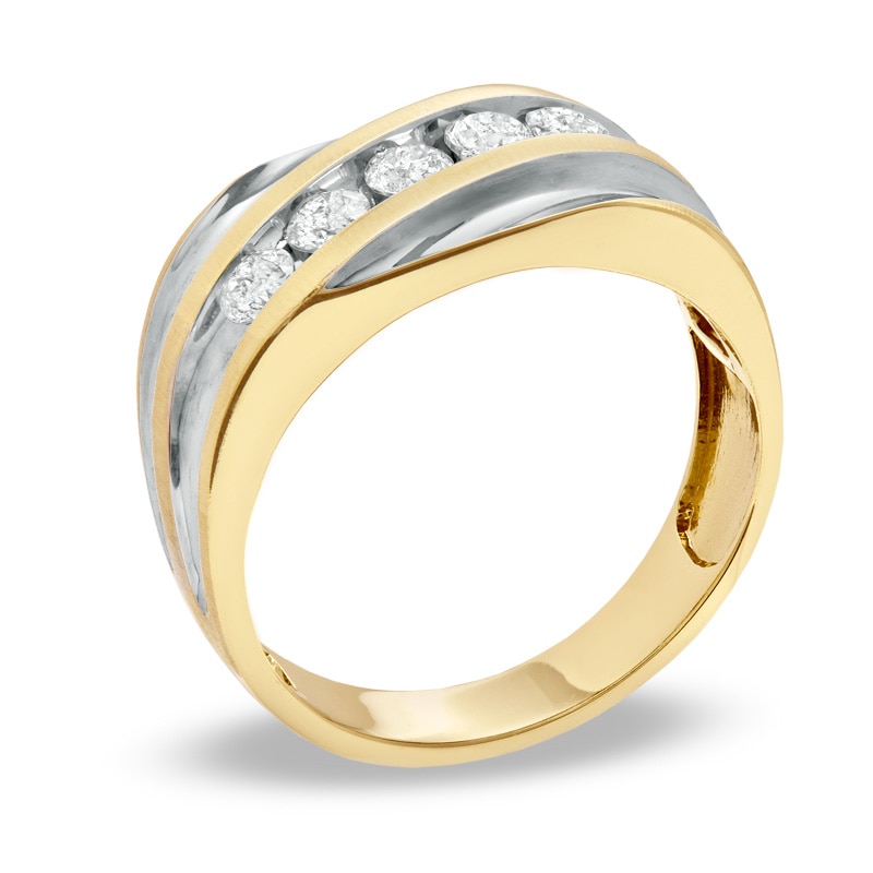 Main Image 2 of Previously Owned - Men's 1/2 CT. T.W. Diamond Slant Wedding Band in 14K Two-Tone Gold