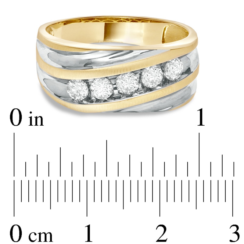 Main Image 3 of Previously Owned - Men's 1/2 CT. T.W. Diamond Slant Wedding Band in 14K Two-Tone Gold