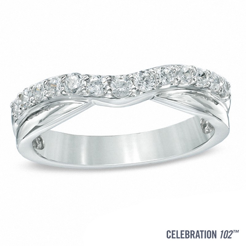 Main Image 1 of Previously Owned - Celebration 102® 3/8 CT. T.W. Diamond Twist Contour Wedding Band in 18K White Gold (I/SI2)
