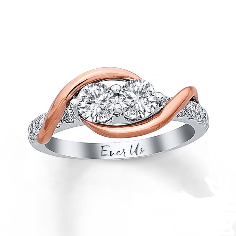 Main Image 1 of Previously Owned - Ever Us® 3/4 CT. T.W. Two-Stone Diamond Swirl Band in 14K Two-Tone Gold