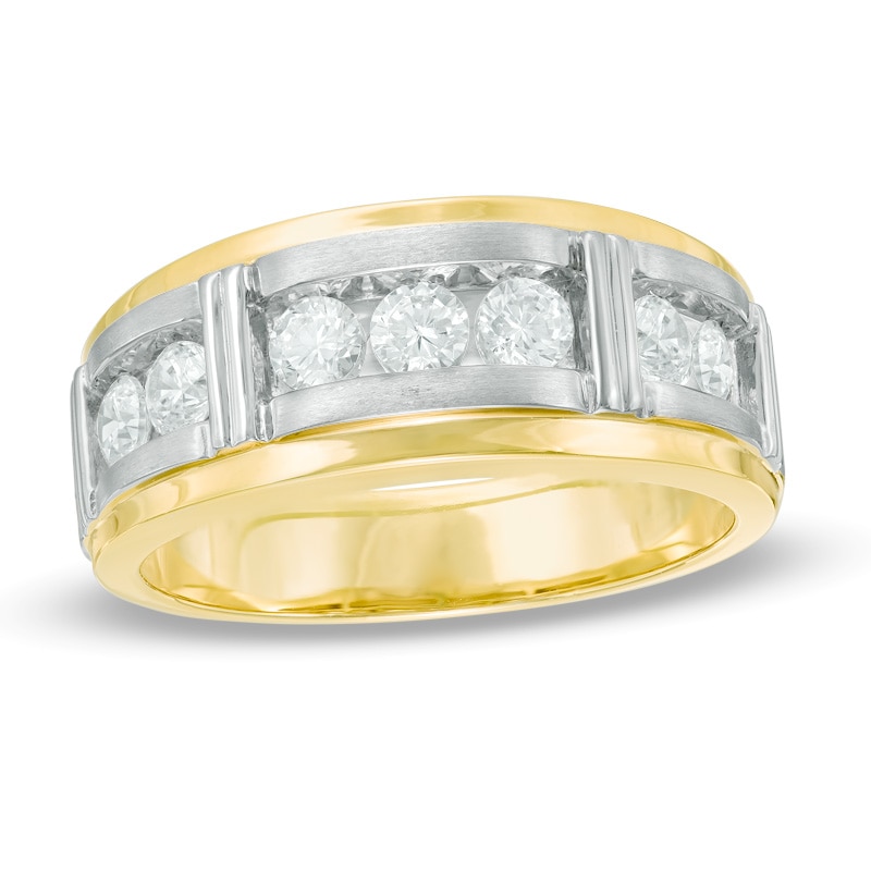 Main Image 1 of Previously Owned - Men's 1 CT. T.W. Diamond Seven Stone Bar Wedding Band in 10K Two-Tone Gold