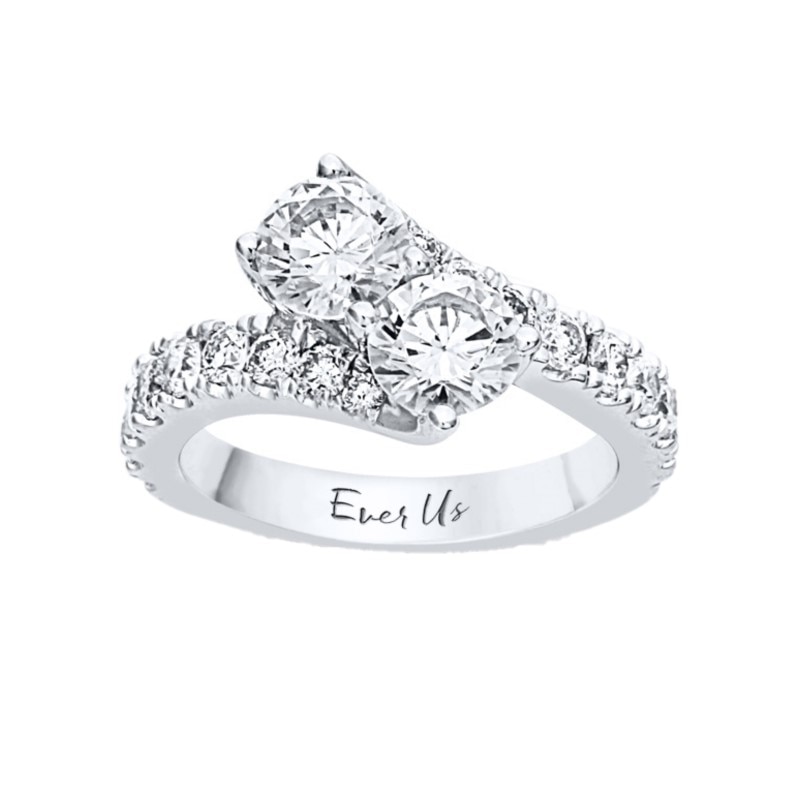Main Image 1 of Previously Owned - Ever Us® 3 CT. T.W. Two-Stone Diamond Bypass Ring in 14K White Gold