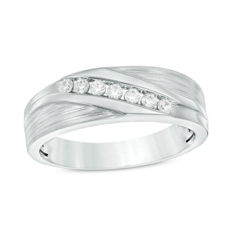 Main Image 1 of Previously Owned - 1/4 CT. T.W. Diamond Seven Stone Slant Wedding Band in 10K White Gold
