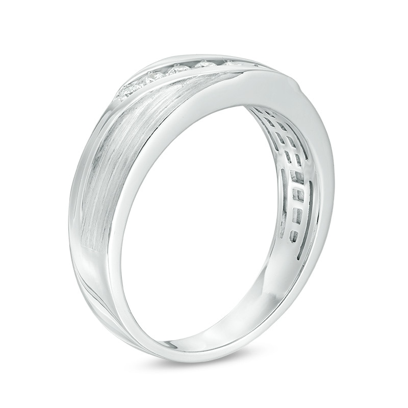 Main Image 2 of Previously Owned - 1/4 CT. T.W. Diamond Seven Stone Slant Wedding Band in 10K White Gold