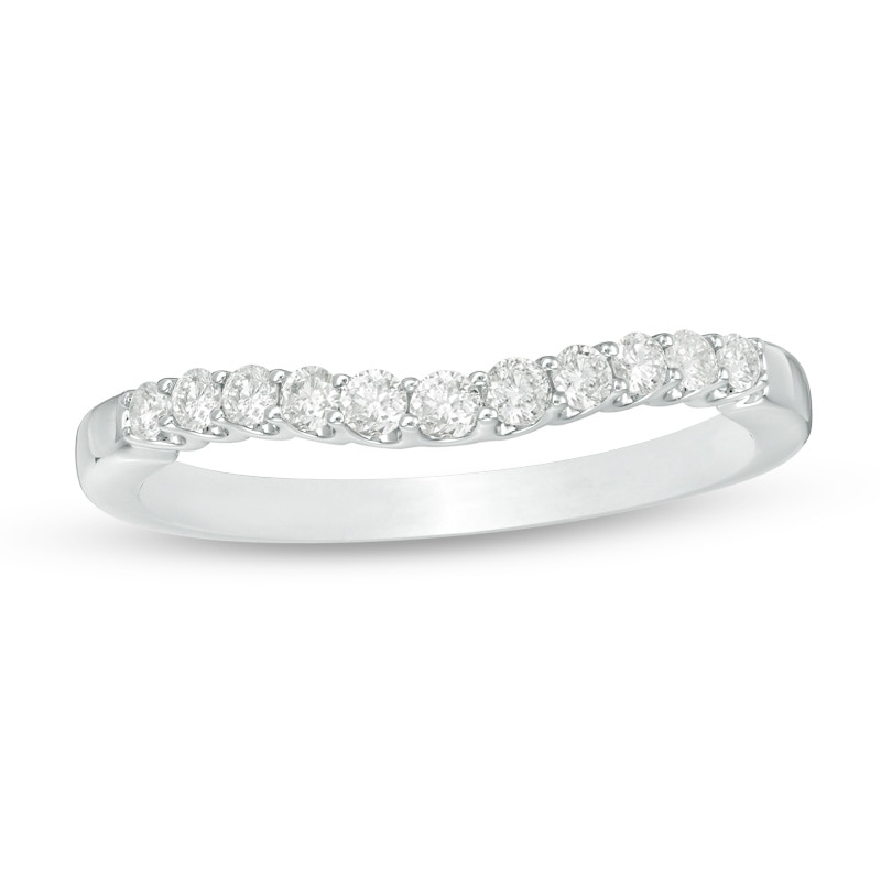 Main Image 1 of Previously Owned - 1/4 CT. T.W. Diamond Contour Wedding Band in 14K White Gold