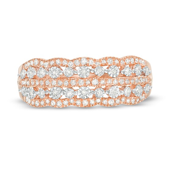 Previously Owned - 1/4 CT. T.W Diamond Scallop-Edged Multi-Row Anniversary Ring in 10K Rose Gold