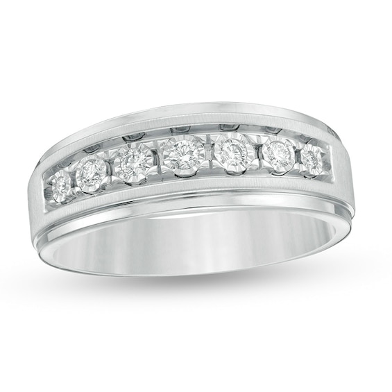 Previously Owned - 1/6 CT. T.w. Diamond Seven Stone Wedding Band in Sterling Silver