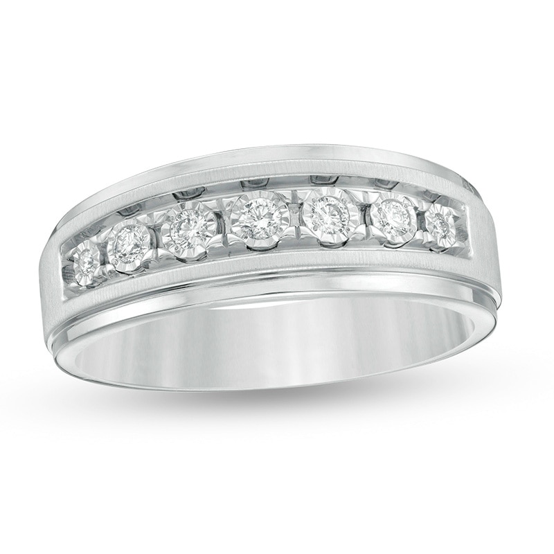 Main Image 1 of Previously Owned - 1/6 CT. T.W. Diamond Seven Stone Wedding Band in Sterling Silver