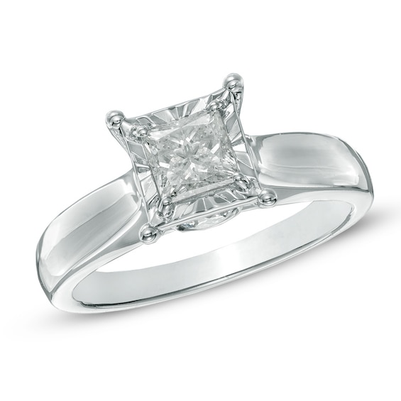 Previously Owned - 1 CT. T.w. Princess-Cut Diamond Engagement Ring in 14K White Gold (J/I3)