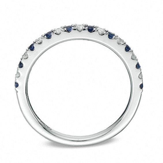 Previously Owned - Vera Wang Love Collection 1/8 CT. T.w. Diamond and Blue Sapphire Band in 14K White Gold