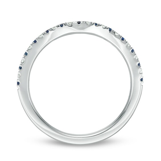 Previously Owned - Vera Wang Love Collection Blue Sapphire and 1/15 CT. T.w. Diamond Contour Band in 14K White Gold