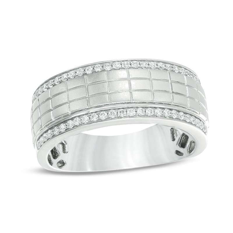 Main Image 1 of Previously Owned - 1/4 CT. T.W. Diamond Grid Pattern Wedding Band in 10K White Gold