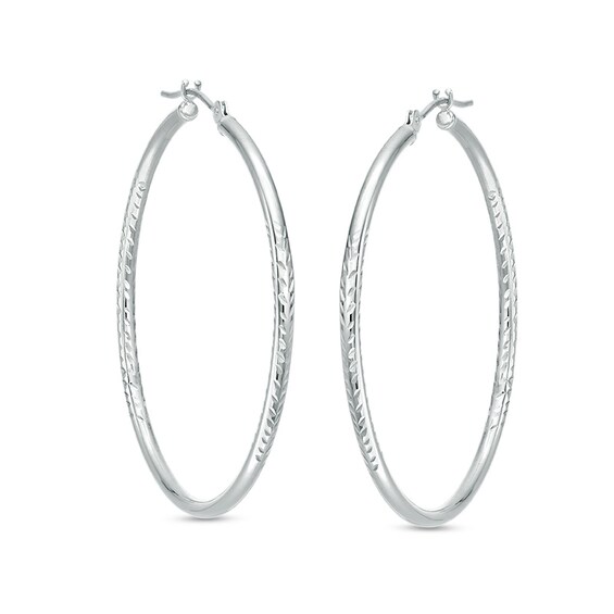 Previously Owned - 40.0mm Diamond-Cut Hoop Earrings in 14K White Gold