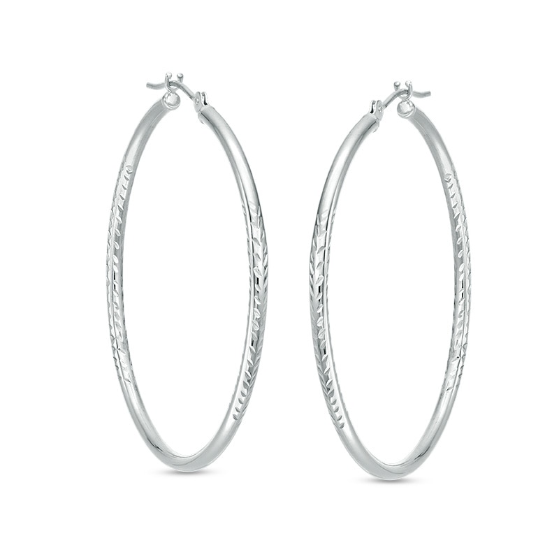 Main Image 1 of Previously Owned - 40.0mm Diamond-Cut Hoop Earrings in 14K White Gold