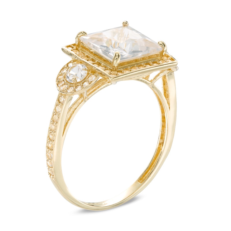 Main Image 2 of Previously Owned - 8.0mm Princess-Cut Lab-Created White Sapphire Frame Engagement Ring in 10K Gold
