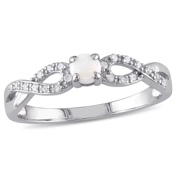 Previously Owned - Opal and Diamond Accent Double Infinity Shank Ring in Sterling Silver