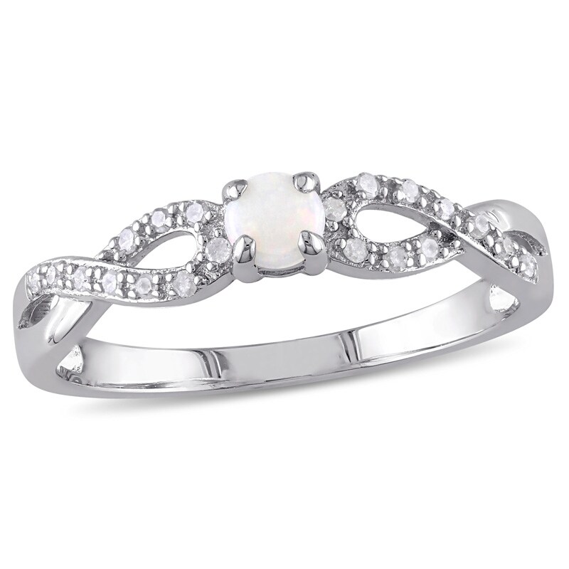 Previously Owned - Opal and Diamond Accent Double Infinity Shank Ring in Sterling Silver
