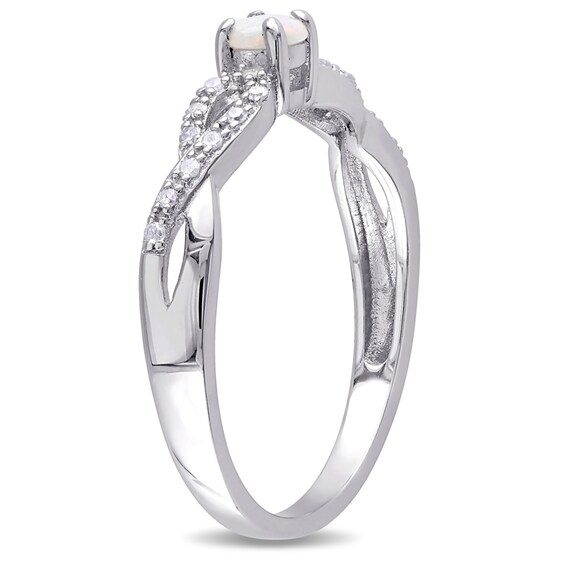 Previously Owned - Opal and Diamond Accent Double Infinity Shank Ring in Sterling Silver