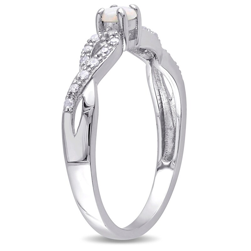 Previously Owned - Opal and Diamond Accent Double Infinity Shank Ring in Sterling Silver
