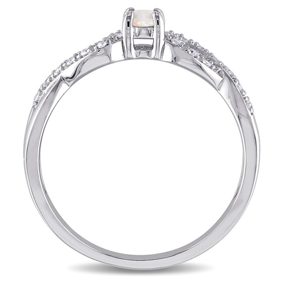 Previously Owned - Opal and Diamond Accent Double Infinity Shank Ring in Sterling Silver