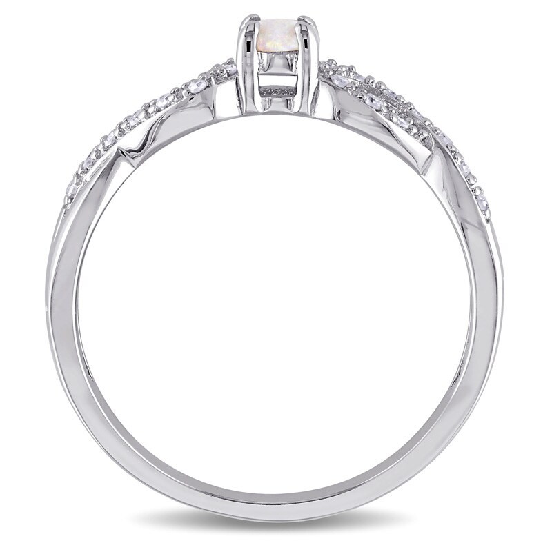 Previously Owned - Opal and Diamond Accent Double Infinity Shank Ring in Sterling Silver