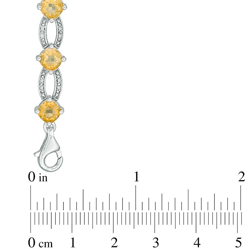 Main Image 2 of Previously Owned - 5.0mm Cushion-Cut Citrine and 1/6 CT. T.W. Diamond Link Bracelet in Sterling Silver - 7.5"