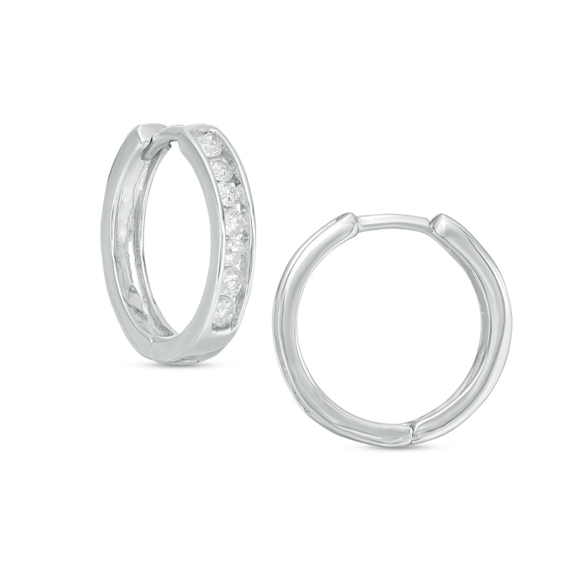 Main Image 1 of Previously Owned - 1/2 CT. T.W. Diamond Huggie Hoop Earrings in 10K White Gold