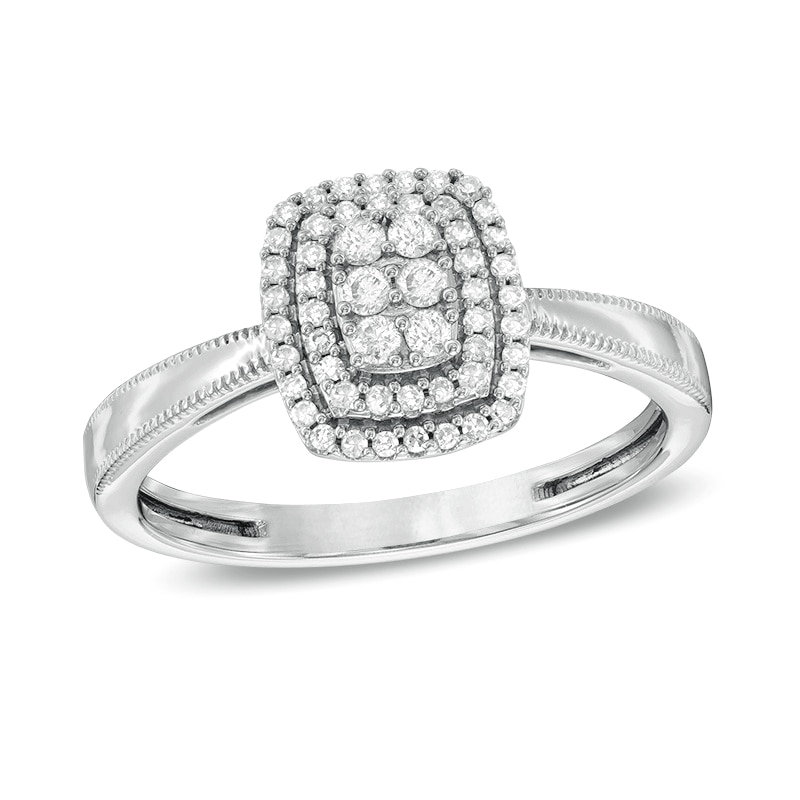 Main Image 1 of Previously Owned - 1/4 CT. TW. Composite Diamond Rectangle Frame Vintage-Style Ring in 10K White Gold