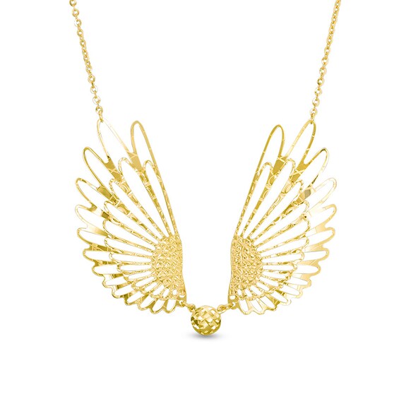 Previously Owned - Diamond-Cut Angel Wings Necklace in 10K Gold - 19"