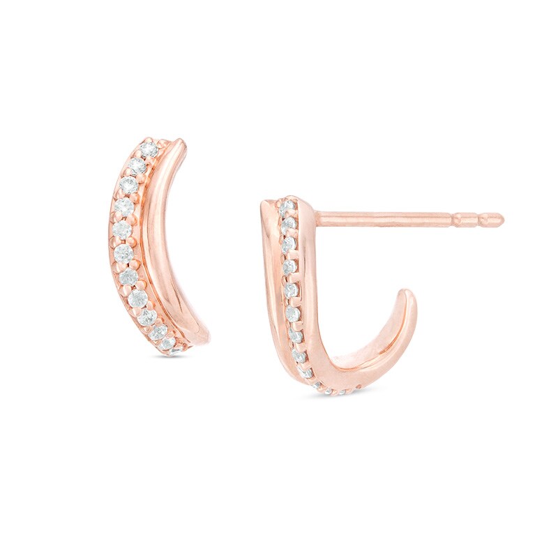 Main Image 1 of Previously Owned - 1/10 CT. T.W. Diamond Curve J-Hoop Earrings in 10K Rose Gold