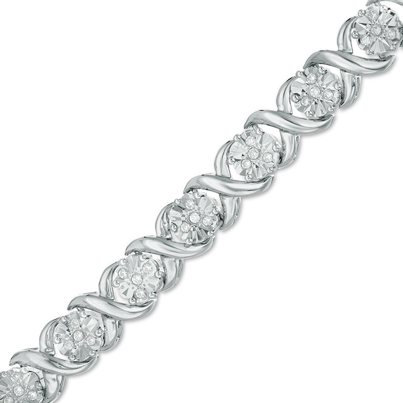 Main Image 1 of Previously Owned - 1/2 CT. T.W. Composite Diamond "XO" Bracelet in Sterling Silver - 7.25"