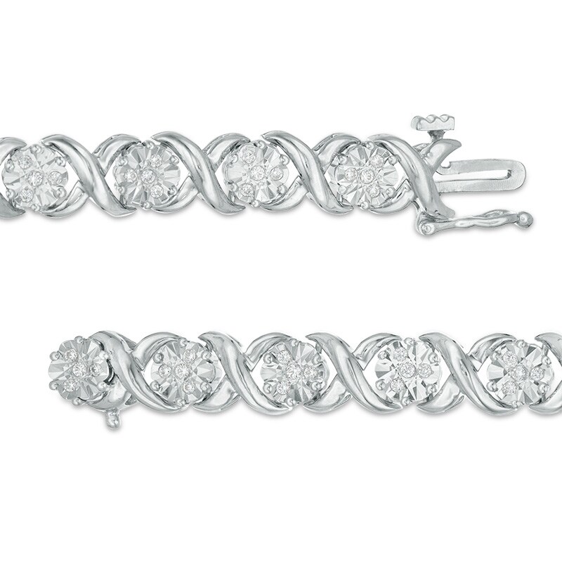 Main Image 3 of Previously Owned - 1/2 CT. T.W. Composite Diamond "XO" Bracelet in Sterling Silver - 7.25"
