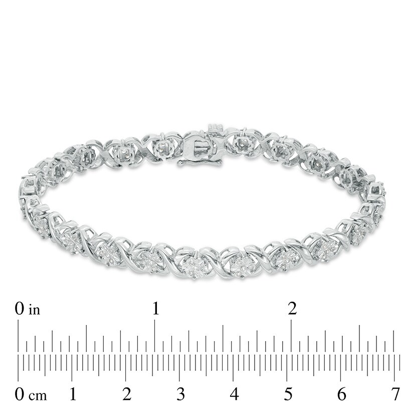 Main Image 4 of Previously Owned - 1/2 CT. T.W. Composite Diamond "XO" Bracelet in Sterling Silver - 7.25"