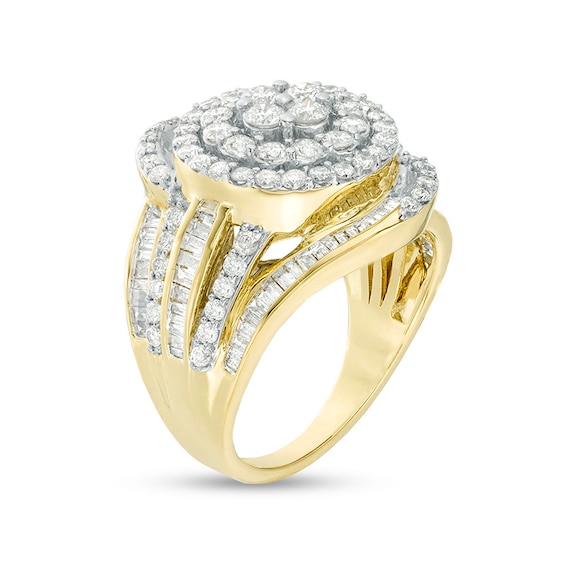 Previously Owned - 2 CT. T.w. Composite Diamond Frame Bypass Multi-Row Ring in 10K Gold