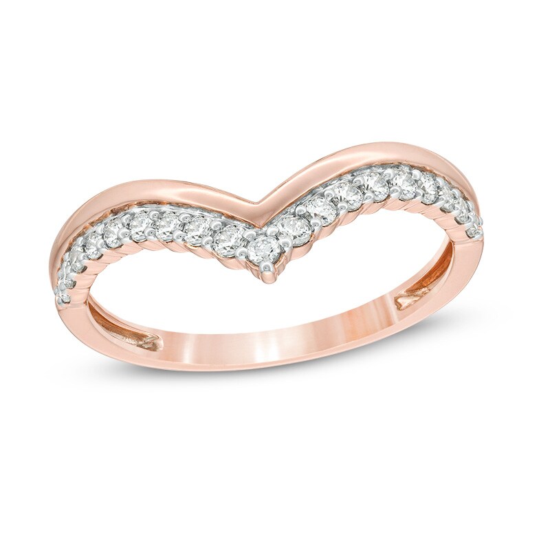 Main Image 1 of Previously Owned - 1/4 CT. T.W. Diamond Double Row Chevron Anniversary Band in 10K Rose Gold