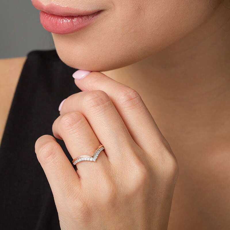 Main Image 2 of Previously Owned - 1/4 CT. T.W. Diamond Double Row Chevron Anniversary Band in 10K Rose Gold