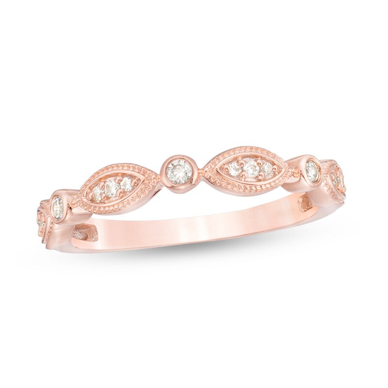 Main Image 1 of Previously Owned - 1/8 CT. T.W. Diamond Alternating Marquise and Circles Stackable Band in 10K Rose Gold