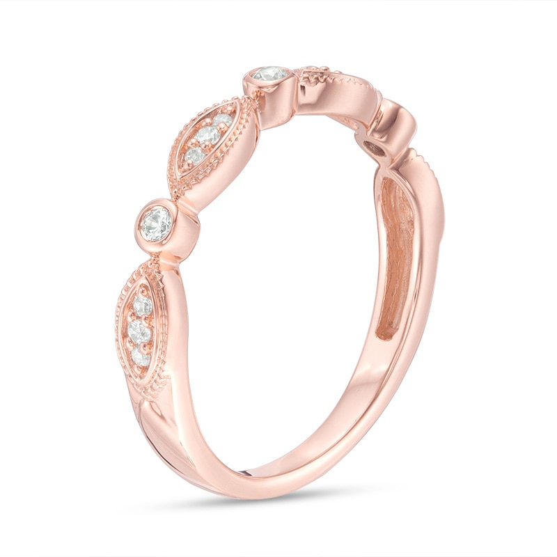 Main Image 3 of Previously Owned - 1/8 CT. T.W. Diamond Alternating Marquise and Circles Stackable Band in 10K Rose Gold