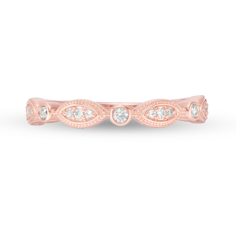 Main Image 4 of Previously Owned - 1/8 CT. T.W. Diamond Alternating Marquise and Circles Stackable Band in 10K Rose Gold
