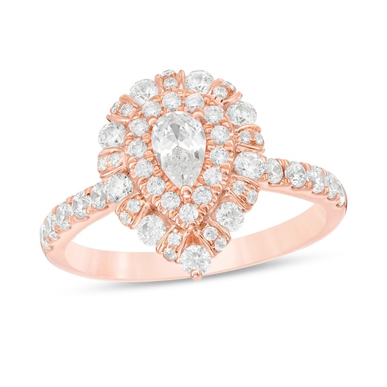 Previously Owned - 1 CT. T.w. Pear-Shaped Diamond Double Frame Art Deco Engagement Ring in 14K Rose Gold