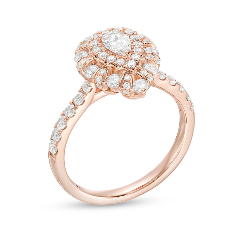 Previously Owned - 1 CT. T.W. Pear-Shaped Diamond Double Frame Art Deco Engagement Ring in 14K Rose Gold