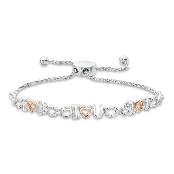 Previously Owned - 1/20 CT. T.w. Diamond "I Heart U" and Infinity Bracelet in Sterling Silver and 10K Rose Gold - 9.5"