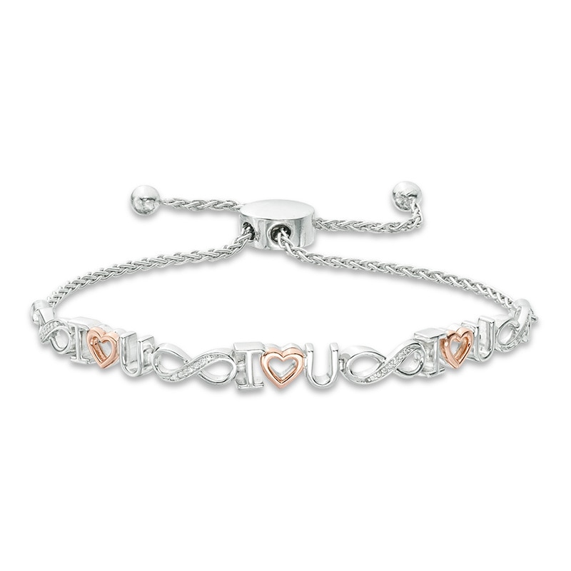 Main Image 1 of Previously Owned - 1/20 CT. T.W. Diamond "I Heart U" and Infinity Bracelet in Sterling Silver and 10K Rose Gold - 9.5"