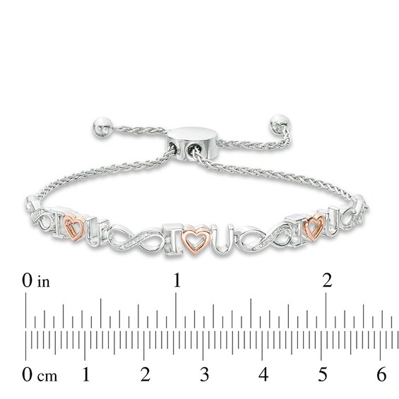 Previously Owned - 1/20 CT. T.w. Diamond "I Heart U" and Infinity Bracelet in Sterling Silver and 10K Rose Gold - 9.5"
