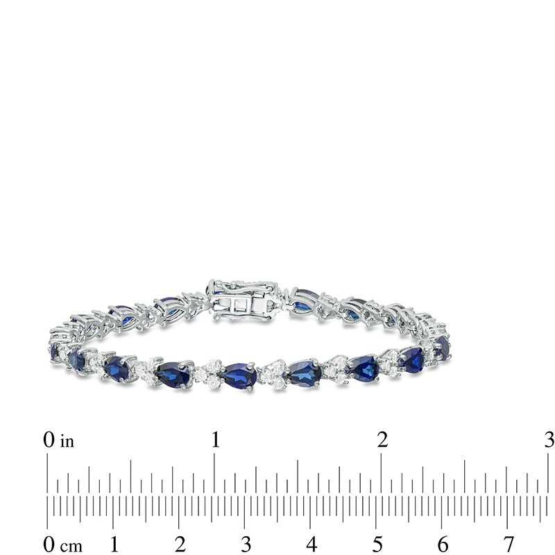 Main Image 4 of Previously Owned - Pear-Shaped Lab-Created Blue and White Sapphire Trios Bracelet in Sterling Silver