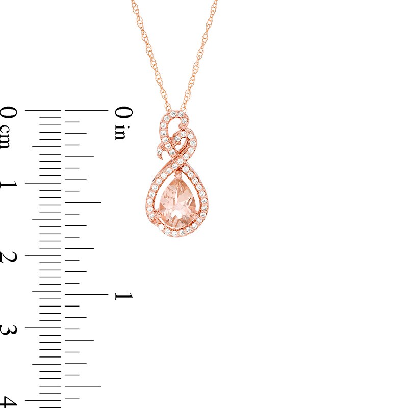 Previously Owned - Pear-Shaped Morganite and 1/8 CT. T.W. Diamond Teardrop Pendant in 10K Rose Gold