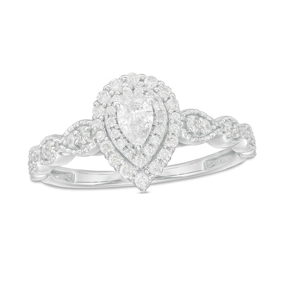 Previously Owned - 3/8 CT. T.w. Pear-Shaped Diamond Double Frame Vintage-Style Engagement Ring in 10K White Gold