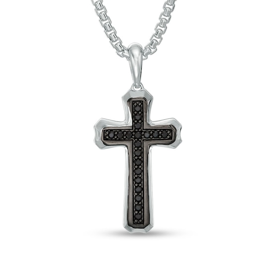 Previously Owned - Men's Black Spinel Cross Pendant in Sterling Silver and Black Rhodium - 24"