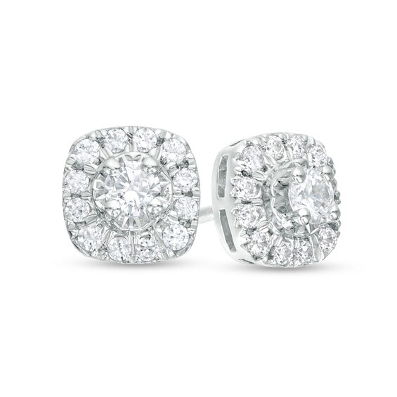 Previously Owned - 1/4 CT. T.w. Diamond Cushion Frame Stud Earrings in 10K White Gold
