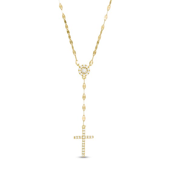 Previously Owned - 1/5 CT. T.w. Diamond Frame Cross "Y" Necklace in 10K Gold